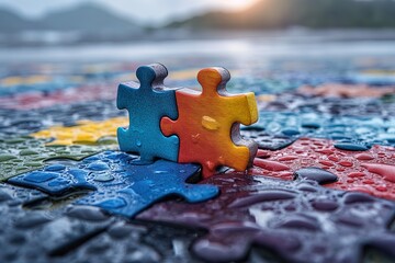 This close-up photo showcases the intricate details of a single puzzle piece, highlighting its unique shape and texture.