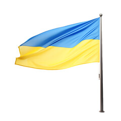 Ukrainian flag waving isolated on transparent and white background. Ideal for use in advertising. Generative ai