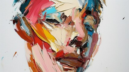 Abstract paint portrait of a person with bright colors and rough strokes of paint