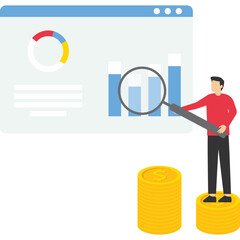 business investment concept, Showing People Saving Money To Invest In Better Future, financial management, allocating money for investment. analyze business chart data. vector illustration.