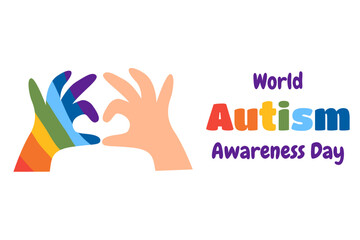 Two hands making heart sign. World Autism Awareness Day. Background, banner, card, poster with text
