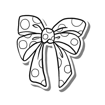 Polka Dot Ribbon Outline on white silhouette and gray shadow. Vector illustration cartoon style for decorate, coloring and any design.