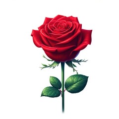 Vivid Red Rose with Soft Petals and Green Leaf, Symbol of Love and Beauty