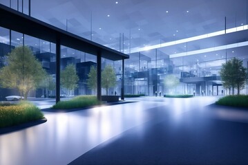 Obraz premium Modern office building interior with glass walls and floor. 3d rendering