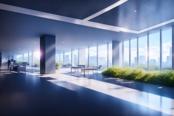 Modern office building interior with glass walls and floor. 3d rendering