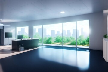 Modern office building interior with glass walls and floor. 3d rendering