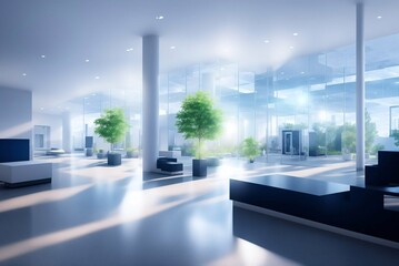 Modern office building interior with glass walls and floor. 3d rendering