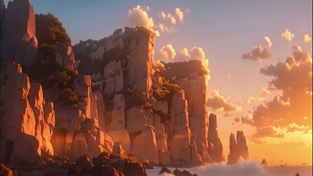 mountains filled with rocks. cartoon and anime style	