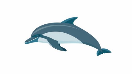 Blue dolphin cartoon illustration isolated on white background.