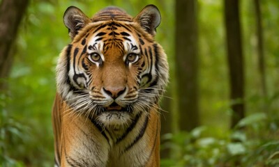 Fototapeta premium Majestic tiger roaming through the lush forest