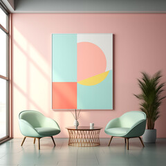 minimalistic modern interior in pastel colors - 728765552