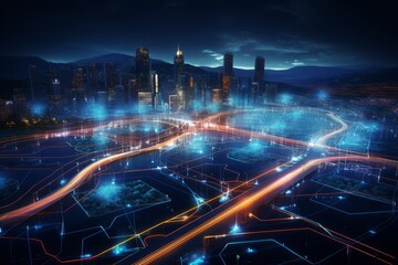 Fototapeta na wymiar smart city modern technology and innovative processes, networking and big data