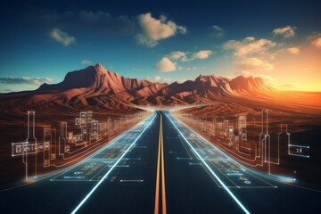 mountain highway, modern technology and innovative processes, networking and big data
