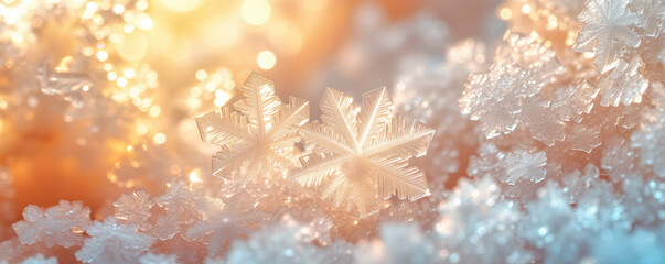 Fototapeta na wymiar Crystal ice snowflakes, closeup macro detail - abstract winter crystalline background. Generative AI