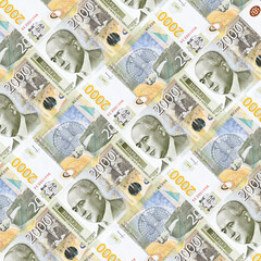 Serbian two-thousand dinar banknotes as a background - obrazy, fototapety, plakaty