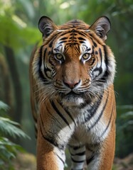 Naklejka na ściany i meble Majestic tiger roaming through the lush forest