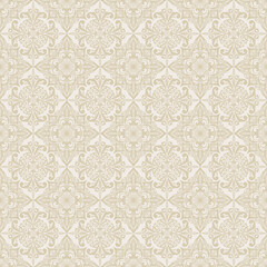 Seamless pattern with classic ornament. Beige background with victorian ornaments for fabric, ceramic tiles, wallpapers, design. Textile print for arabic scarf.