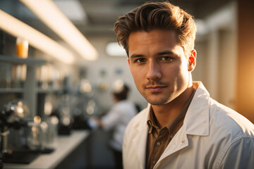 Fototapeta premium A young man working in a laboratory.