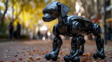 A robotic dog assisting a visually impaired person to navigate city streets with confidence