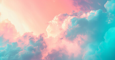 Pastel colored sky with fluffy clouds, ideal for background or wallpaper.