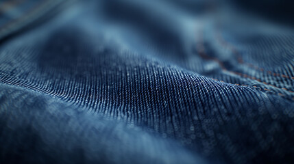 Close-up texture of dark blue denim fabric with visible weave details. - obrazy, fototapety, plakaty