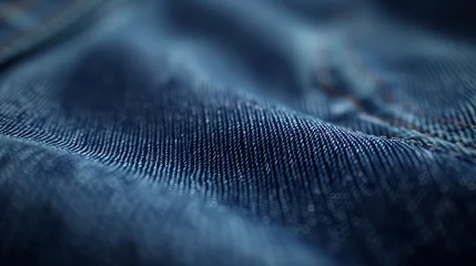 Dekokissen Close-up texture of dark blue denim fabric with visible weave details. © Another vision