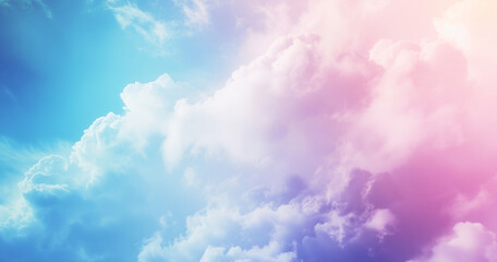 Pastel colored sky with fluffy clouds, ideal for background or wallpaper. - obrazy, fototapety, plakaty