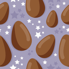 Vector seamless pattern with falling chocolate Easter eggs.
