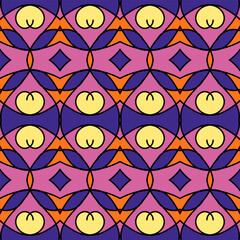 Seamless pattern with ethnic ornament in lilac-violet tones. Imitation of a stained-glass window. Vector illustration