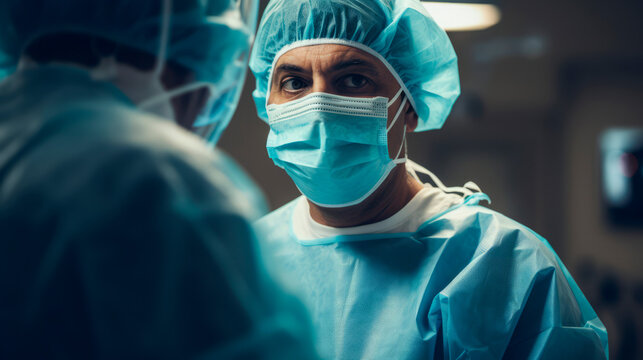  A man in surgical attire within a medical environment. Showcases the standard dress of healthcare professionals, symbolizing their commitment