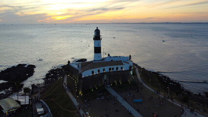 View of Farol da Barra Lighthouse in Salvador da Bahia, Brazil.
