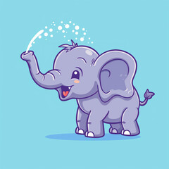 Giggling elephant spraying water, cute elephant cartoon vector icon