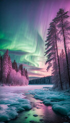 beautiful winter landscape with the aurora borealis dancing in the sky