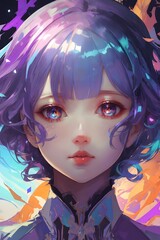 Iridescent color anime portrait, Fantasy Anime Girl, Iridescent Anime Girl, Iridescent Anime Character, Cute Anime, AI Generative