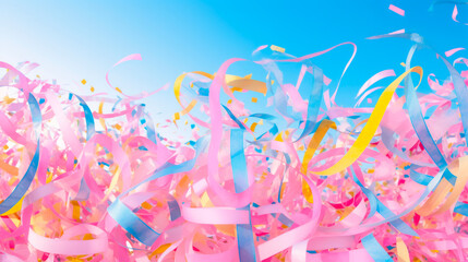 Vibrant ribbons drift through the air, creating a lively and chromatic spectacle of movement and color. This image captures an ambiance of amusement and picturesque charm.