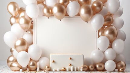 Fototapeta na wymiar An elegant party display with a minimalist frame and clusters of metallic, helium-filled balloons