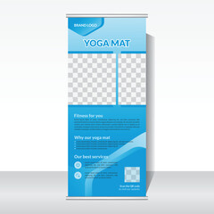 roll up banner design, yoga mat, fitness, advertisement standee banner design template