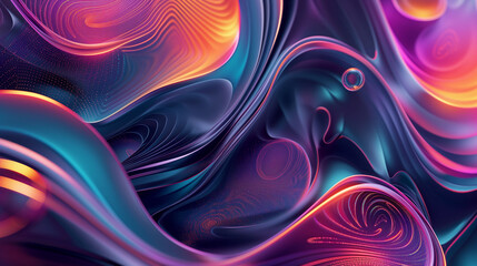 Obraz premium Abstract colorful wavy background with fluid shapes and gradients in purple, blue, and orange tones. Suitable for design elements or wallpapers.