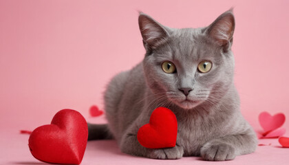 Grey Cat Holding Red Heart-shaped Object”