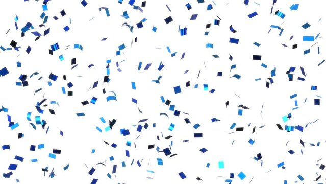 A mesmerizing animation of blue confetti falling over a white background.