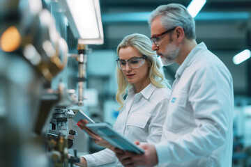 Professors analyzing laboratory machinery