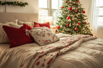 Warm holiday bedroom interior