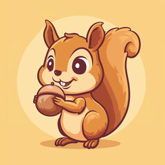 Smiling squirrel holding an acorn, cute squirrel cartoon vector icon