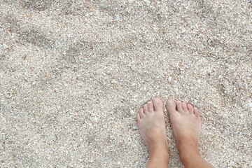 A Legs of the beautiful whole family on the sand near the sea background