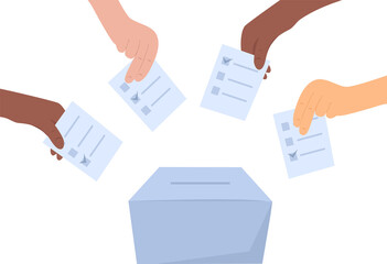 Hands hold bulletin. Votes vector. Election concept. Community choice 