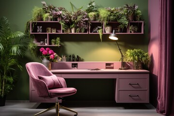 stylist and royal Workplace in viva magenta 2023 color and light olive