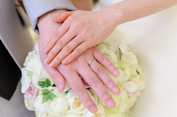 Obraz na płótnie Canvas 結婚指輪、マリッジリング、新郎新婦の手元　