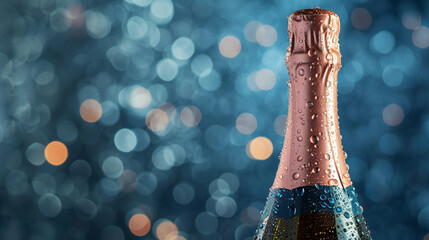 A chilled bottle of sparkling wine with droplets of condensation, highlighting the refreshing and celebratory nature of the drink