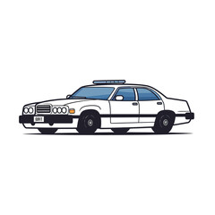 Police Car,simple,minimalism,flat color,vector illustration,thick outlined,white background