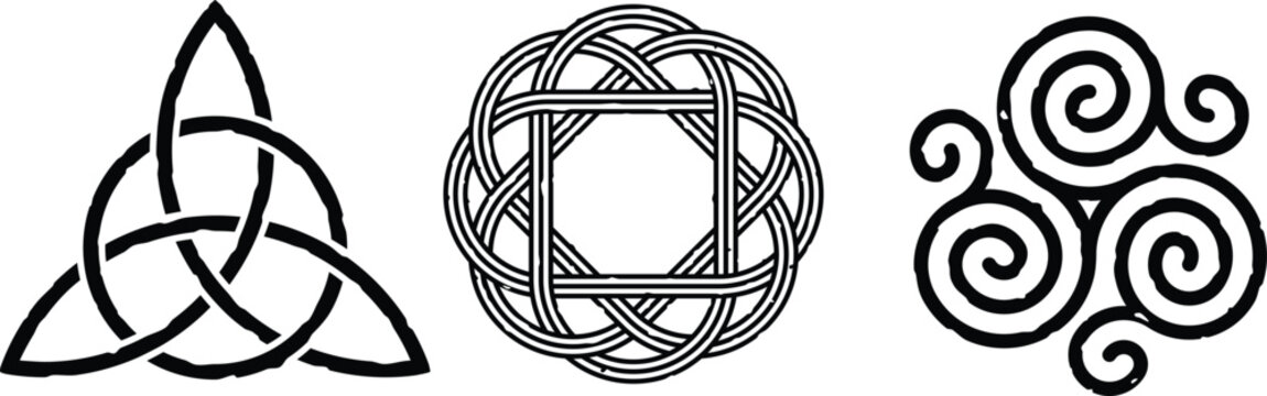 Grunge Celtic Symbols - Knot, Triskele, Triketra